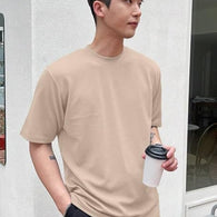 Men Round Neck Beige T-Shirt