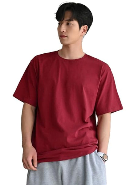 Men Round Neck Maroon T-Shirt