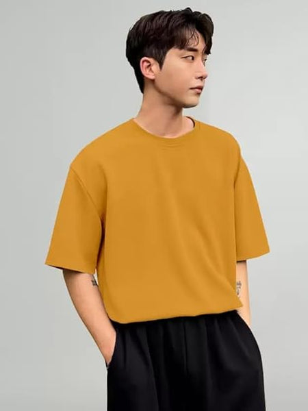 Men Round Neck Mustard T-Shirt