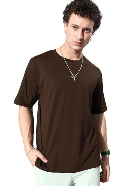 Men Cotton Loose Fit Brown T-Shirt