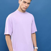 Men Cotton Loose Fit Lavender T-Shirt