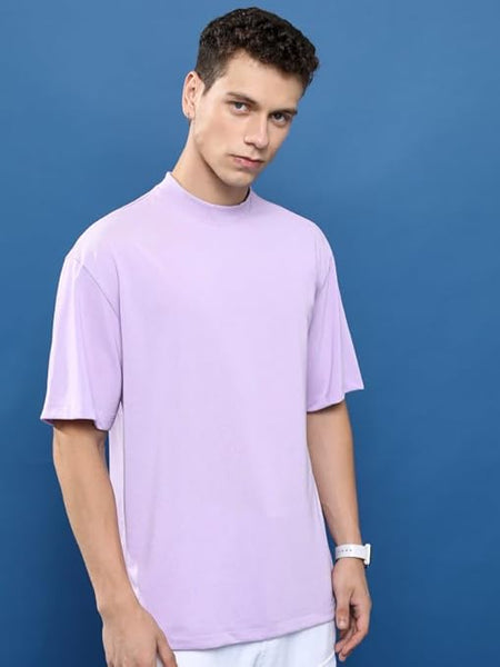 Men Cotton Loose Fit Lavender T-Shirt