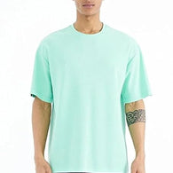 Men Cotton Loose Fit Light Green T-Shirt