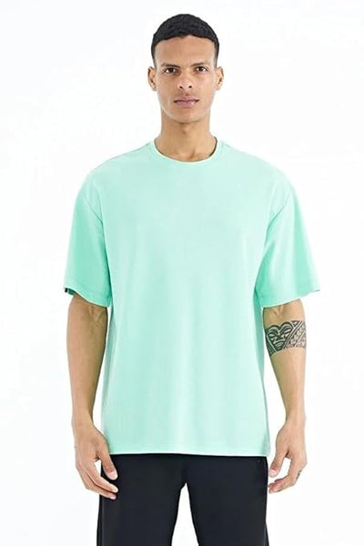 Men Cotton Loose Fit Light Green T-Shirt