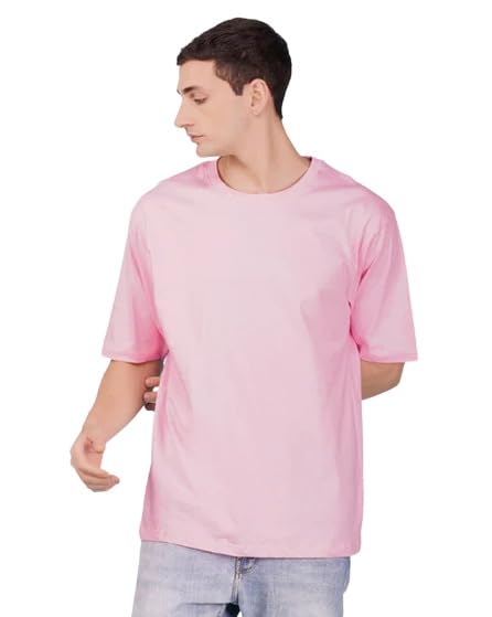 Men Cotton Loose Fit Pink T-Shirt