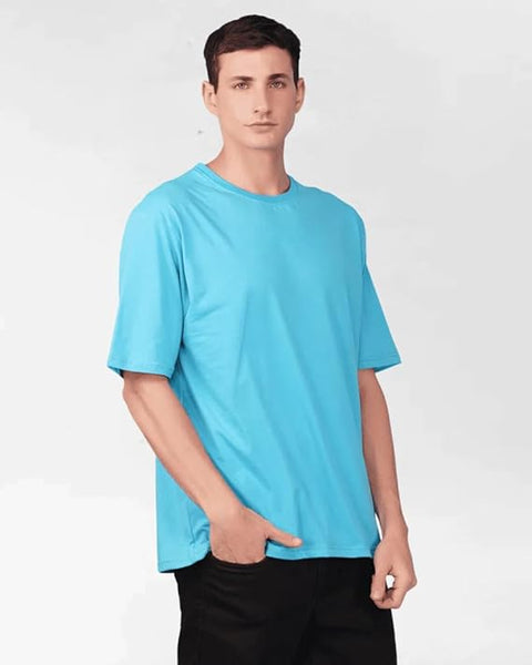 Men Cotton Loose Fit Sky Blue T-Shirt