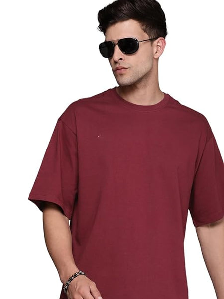 Men Cotton Loose Fit Maroon T-Shirt