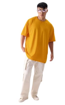 Men Cotton Loose Fit Mustard T-Shirt