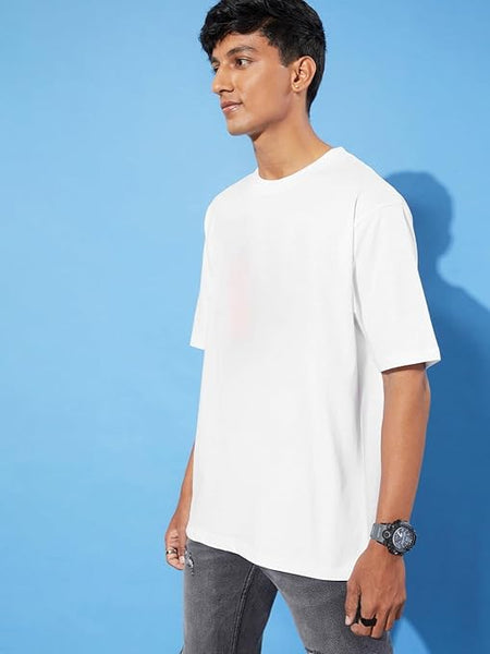 Men Cotton Loose Fit White T-Shirt