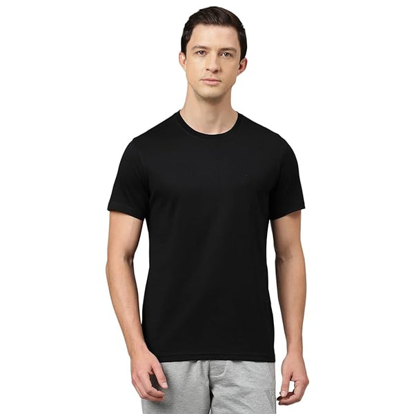 Men Cotton Regular Fit Black T-Shirt