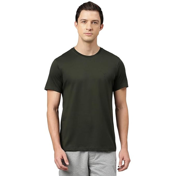 Men Cotton Regular Fit Dark Green T-Shirt