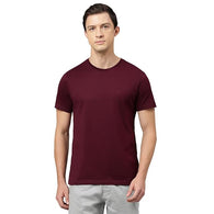 Men Cotton Regular Fit Wine T-Shirt