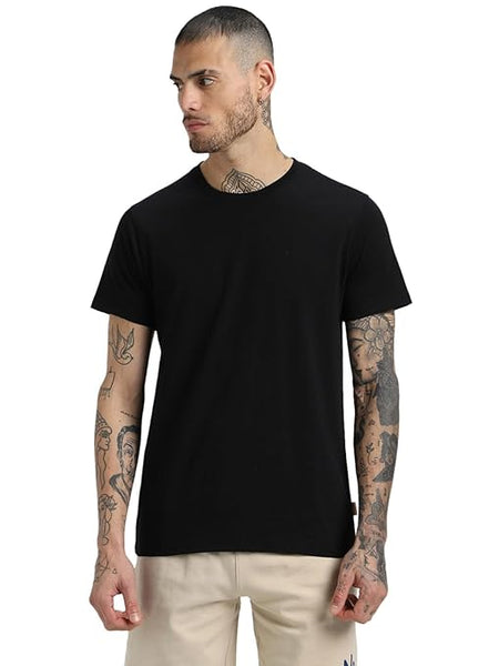 Men Pure Cotton Black T-Shirt