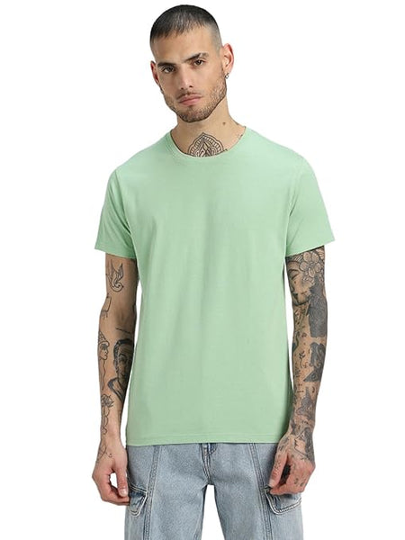 Men Pure Cotton Fog Green T-Shirt