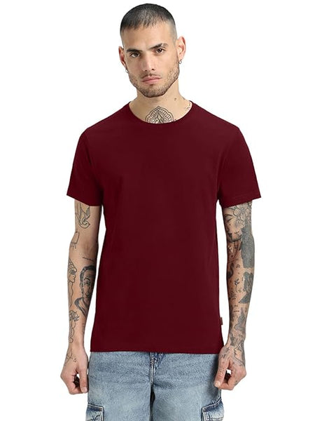 Men Pure Cotton Maroon T-Shirt