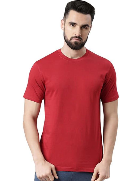 Men Pure Cotton Red T-Shirt