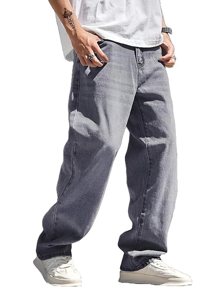 Grey Men Denim Oversized Loose Baggy Fit Jeans