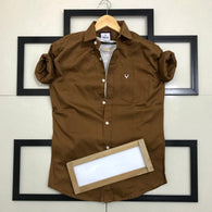 Men Brown Normal Fit Full Sleeves Shirt