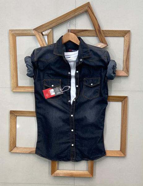 Navy Denim Full Sleeves Men Shirt