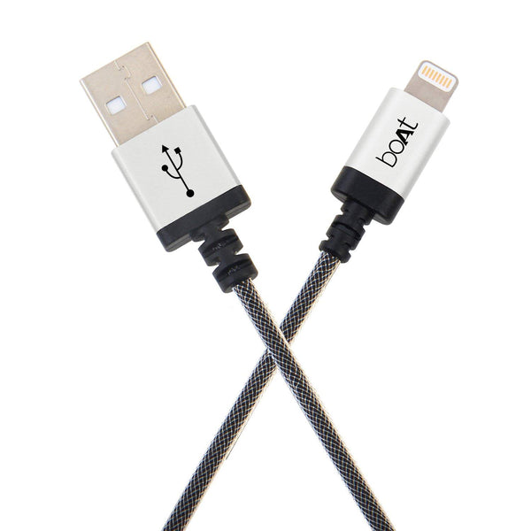 boAt Lightning Cable 2.4 A 2 m ltgsilver500-2m  (Compatible with Apple iPod, Apple iPad, Apple iPhone, Black, White, One Cable)