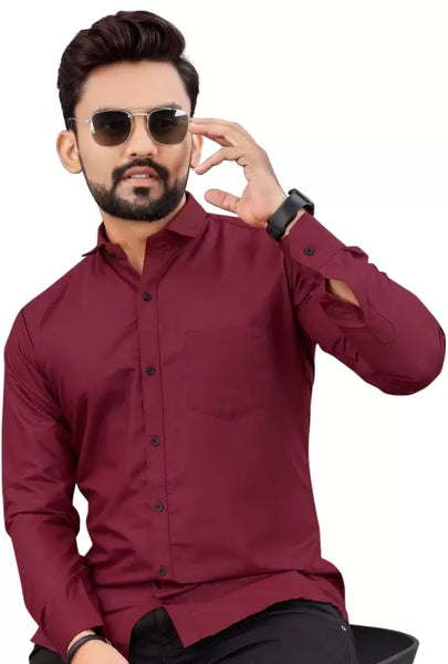 Men Maroon Regular Fit Collar Formal Shirt