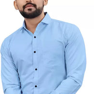 Men Regular Fit Blue Collar Formal Shirt