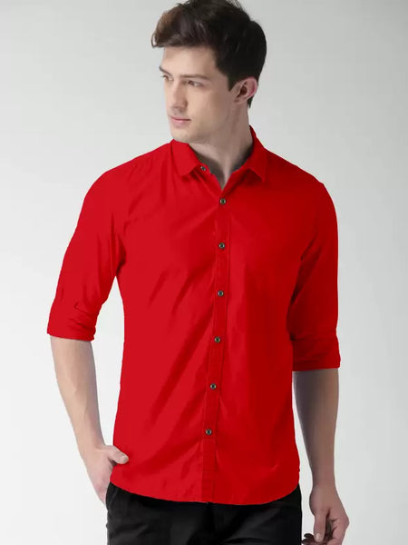 Men Regular Fit Red Collar Formal Shirt