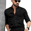 Men Black Regular Fit Solid Spread Collar Formal Shirt