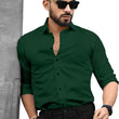 Men Green Regular Fit Solid Spread Collar Formal Shirt