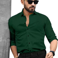 Men Green Regular Fit Solid Spread Collar Formal Shirt