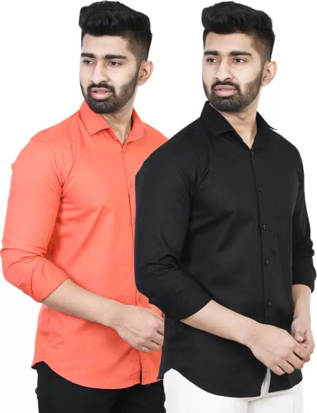 Men Regular Fit Solid Casual Shirt  (Pack of 2)