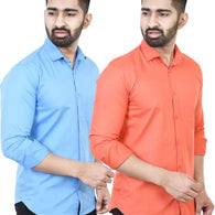 Men Regular Fit Solid Casual Shirt Pk 2