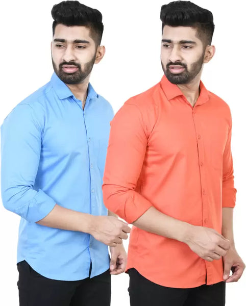 Men Regular Fit Solid Casual Shirt Pk 2