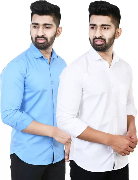 Men Regular Fit Solid Casual Shirt Set 2