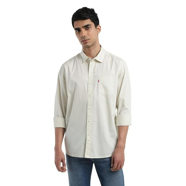 Cream Men's  Slim Fit  Solid Shirt