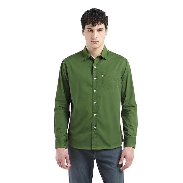 Green Men's  Slim Fit  Solid Shirt