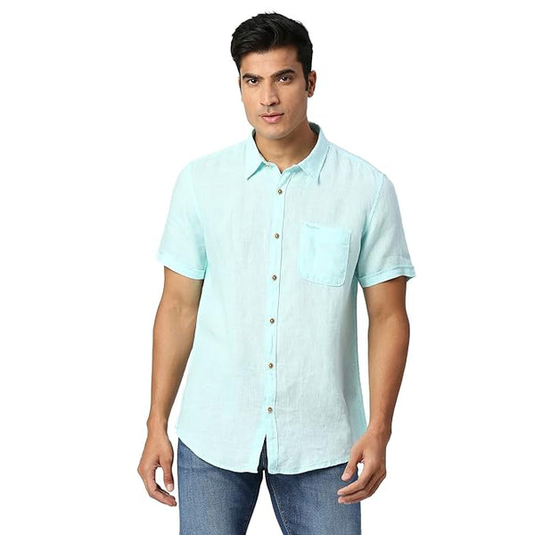 Aqua Blue Men Short Sleeve Regular Fit Shirt