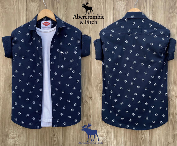 Navy Printed Cotton Shirts