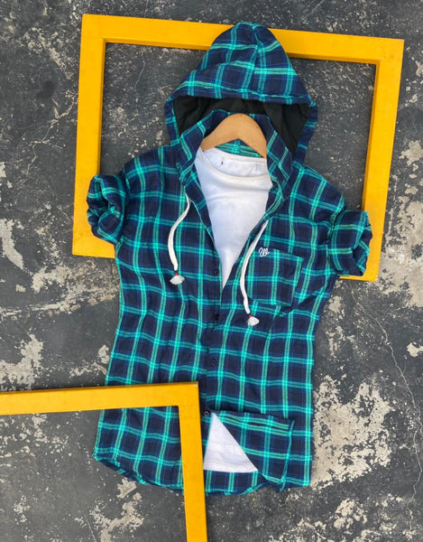 Removable Hood Multi Check Shirts