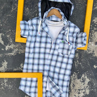 White Check Removable Hood Shirts