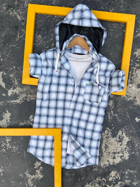 White Check Removable Hood Shirts