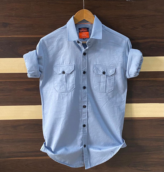 Blue Cotton Cargo Shirts