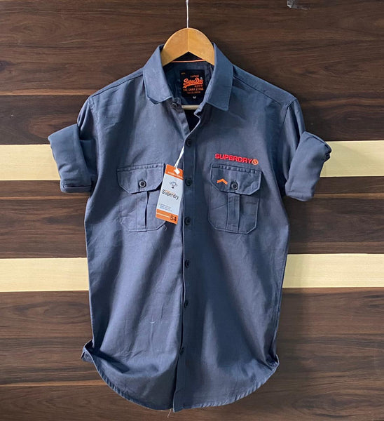 Navy Cotton Cargo Shirts