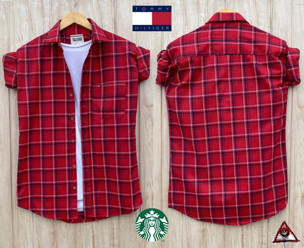 Maroon Cotton Check Full Sleeves Shirts