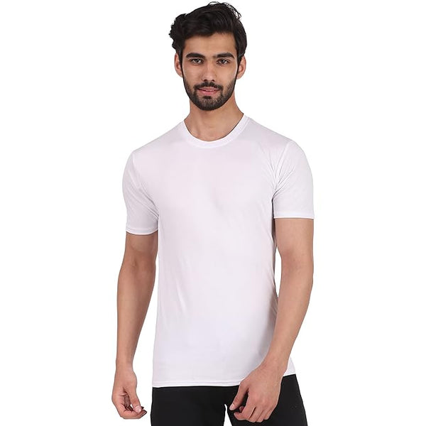 White Men Round Neck Sports Tshirt