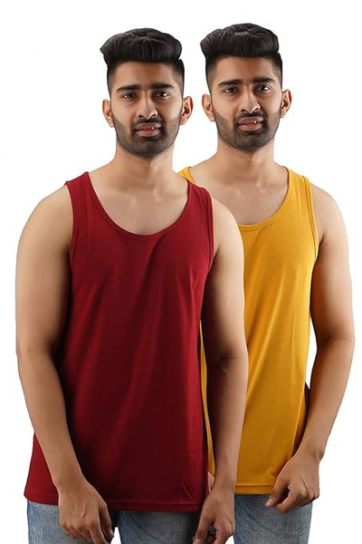 Pack of 2 Men Cotton Solid Gym Vest Sleeveless Tshirt