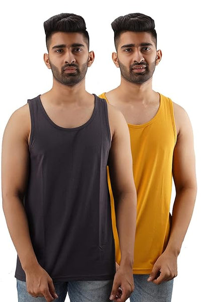 Set 2 Men Cotton Solid Gym Vest Sleeveless Tshirt