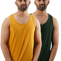 Elegant Set 2 Men Cotton Solid Gym Vest Sleeveless Tshirt