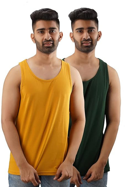 Elegant Set 2 Men Cotton Solid Gym Vest Sleeveless Tshirt