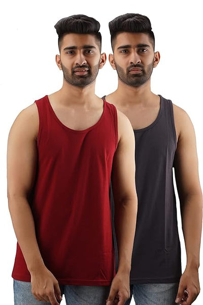 Trendy Men Cotton Solid Gym Vest Sleeveless Tshirt Pk 2